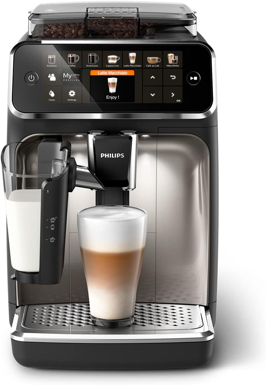 Philips Expresso broyeur Série 5400 (EP5547/90) – 12 Spécialités de Café,Carafe LatteGo facile à nettoyer,Ecran intuitif,4 Profils Utilisateur,Machine à café à grain Noir Chrome