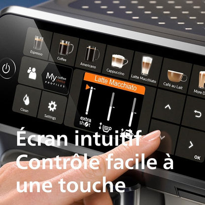 Philips Expresso broyeur Série 5400 (EP5547/90) – 12 Spécialités de Café,Carafe LatteGo facile à nettoyer,Ecran intuitif,4 Profils Utilisateur,Machine à café à grain Noir Chrome